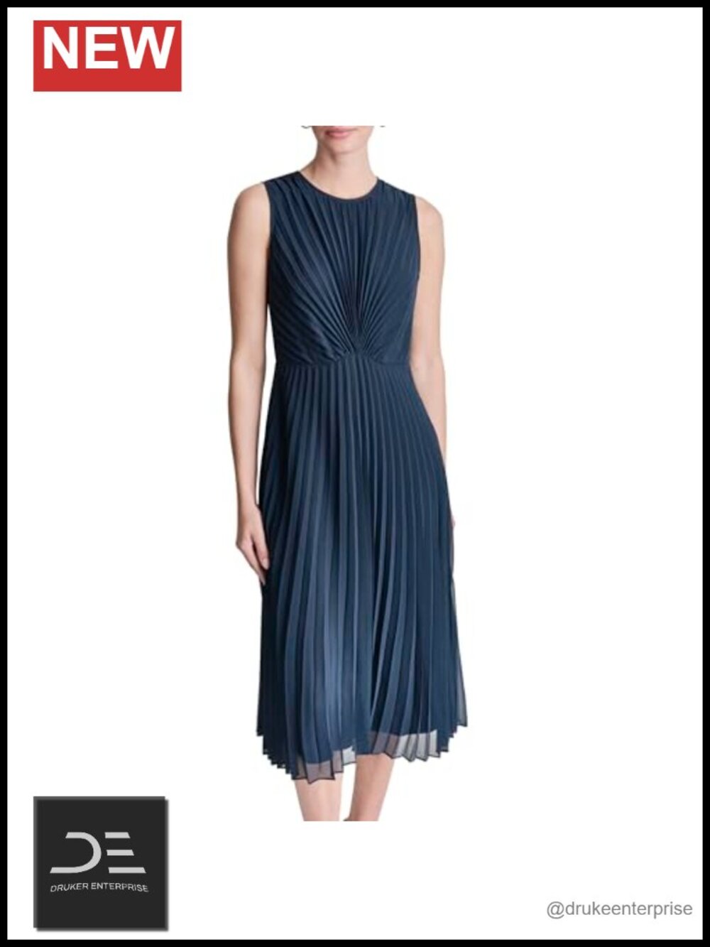 Sleeveless Jewel Neck Pleated Chiffon A-line Midi Dress